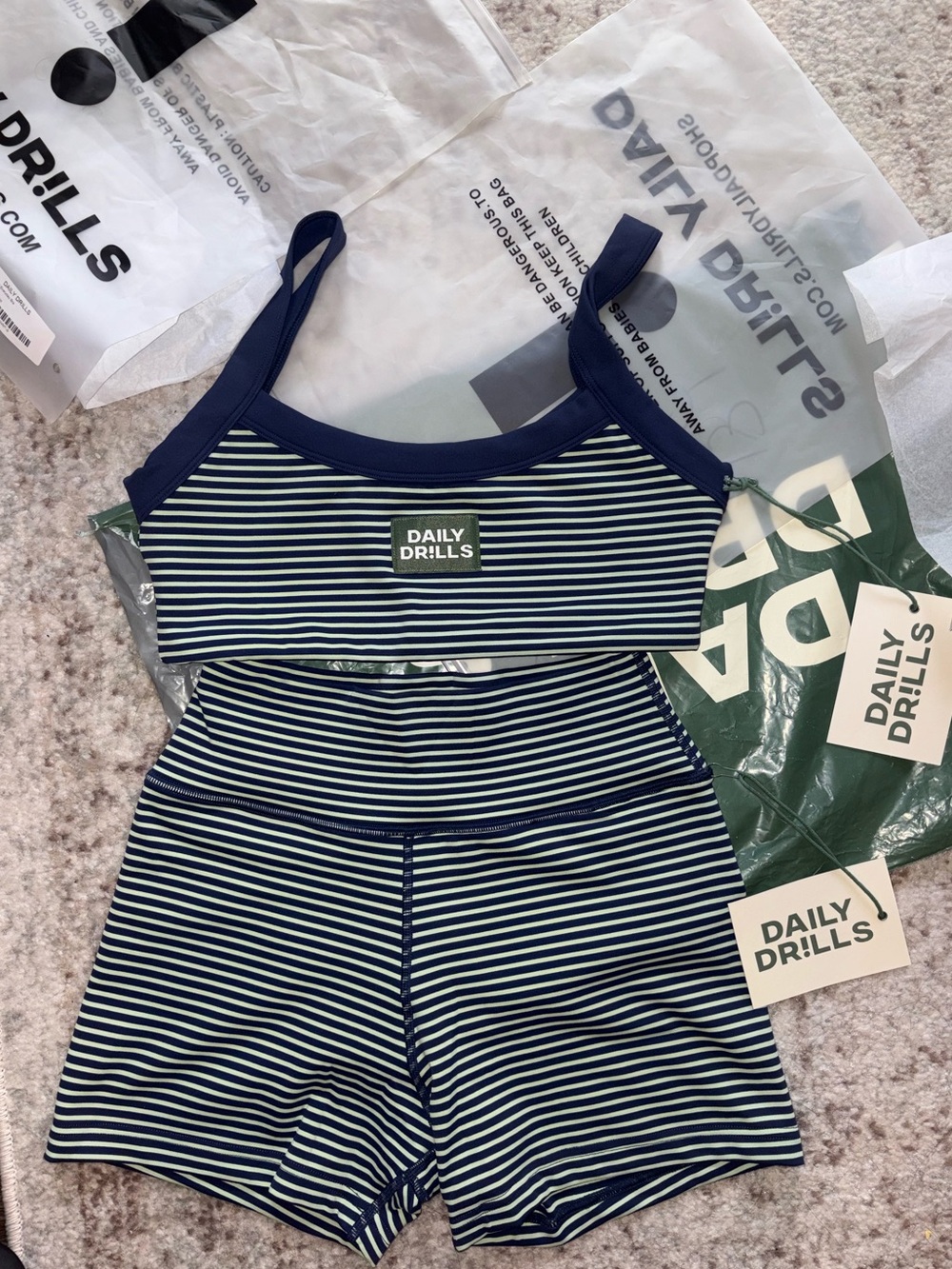 Daily Drills Play! Set - Small | Navy & Mint Stripe Bra & Shorts
